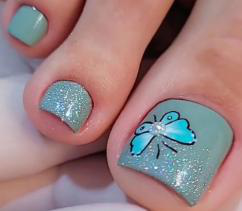 Aqua Butterfly Shimmer Toe Nails